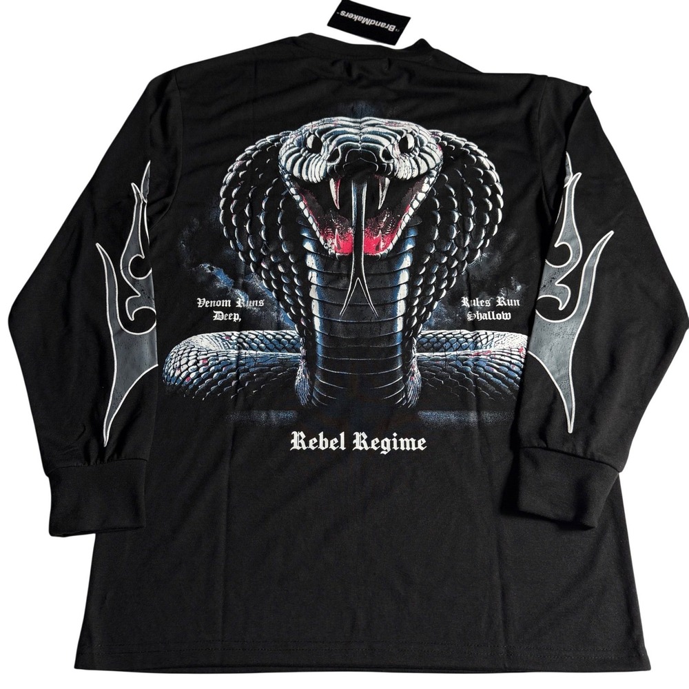 BrandMakers Rebel Regime Mens‎ Black Cobra Graphic Long Sleeve Tee Shirt M NEW